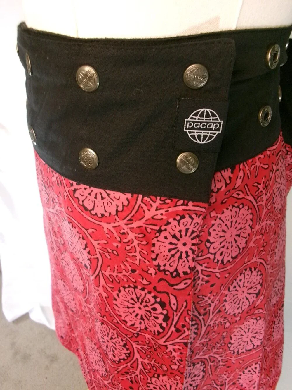 Pacap Reversible Adjustable Wrap Skirt Boho Festival Psychedelic Floral Cotton - Picture 5 of 8